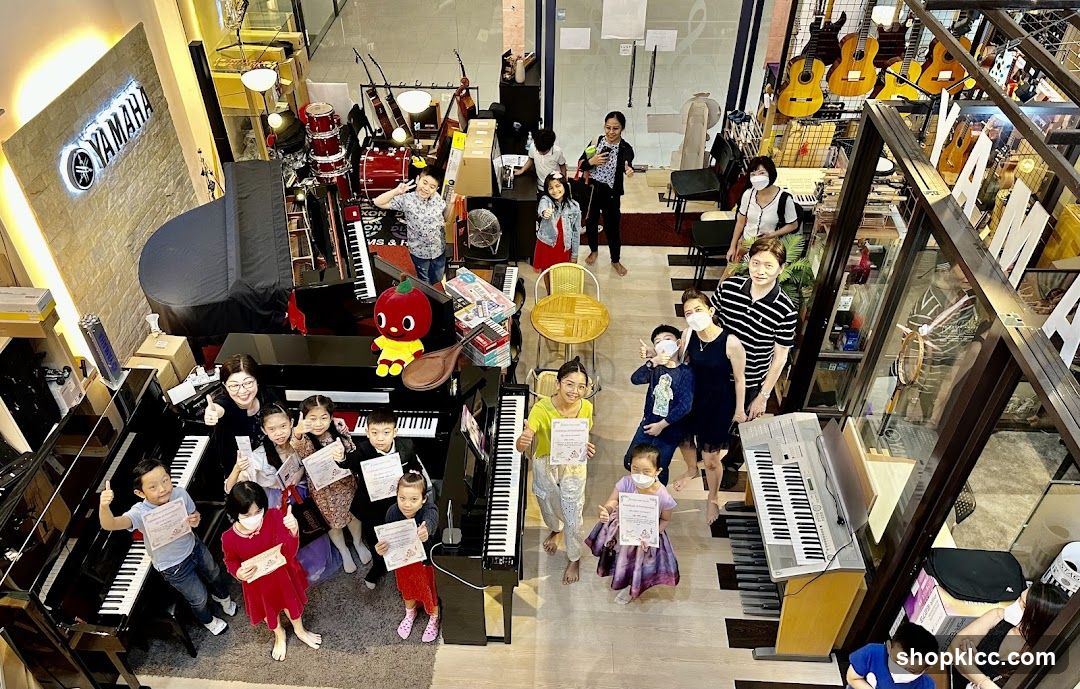 Yamaha Music Store Interior with Children and Adults