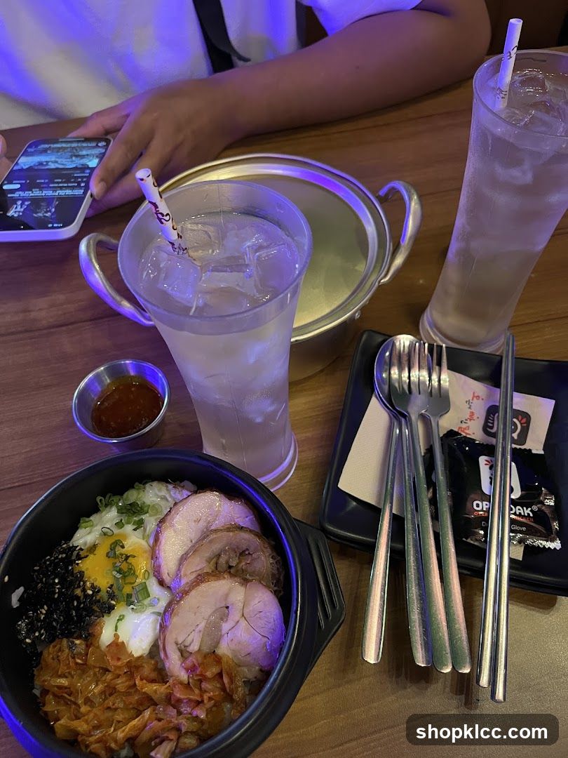 Korean Food Dish with Drinks