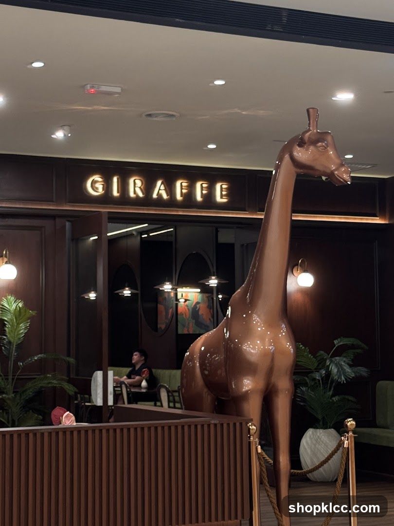Giraffe Sculpture and Restaurant Interior