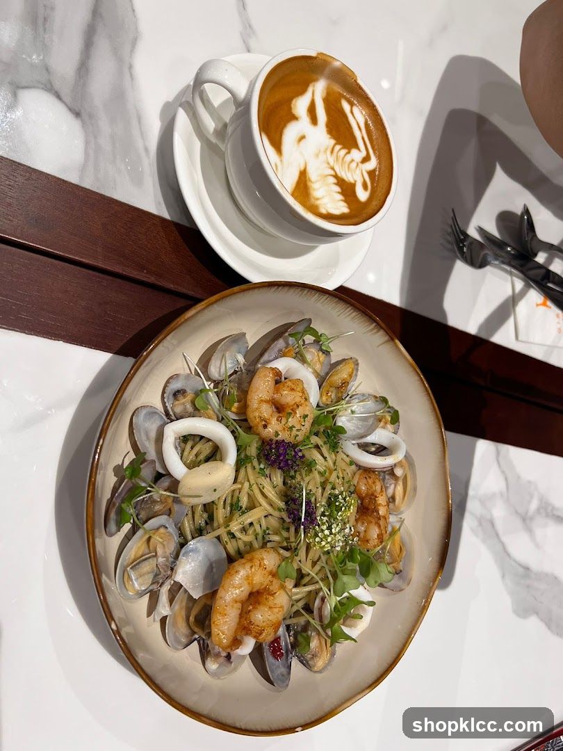 Seafood Pasta and Latte Art