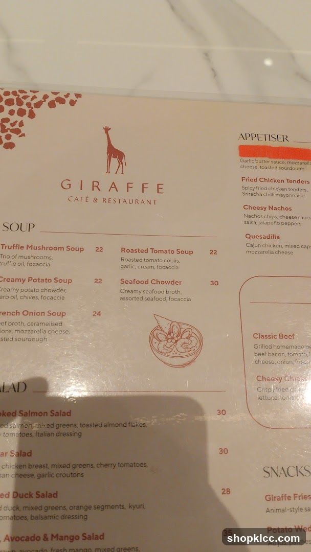 Giraffe Cafe & Restaurant Menu
