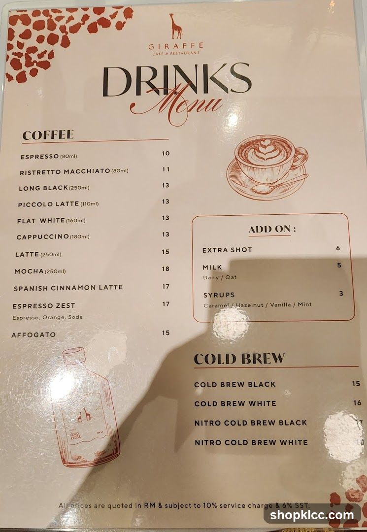 GIRAFFE CAFE & RESTAURANT DRINKS Menu