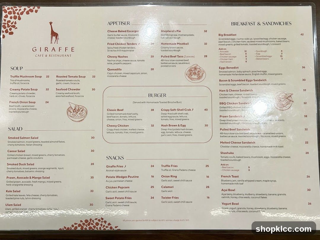 Giraffe Cafe & Restaurant Menu