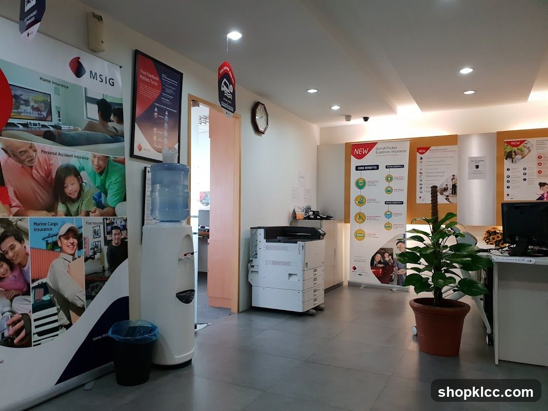 Office Interior with Insurance Advertisements