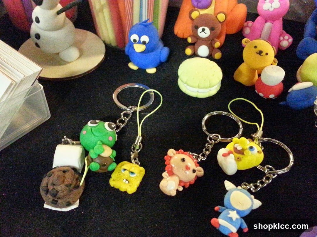 Cute Clay Keychains and Accessories Display