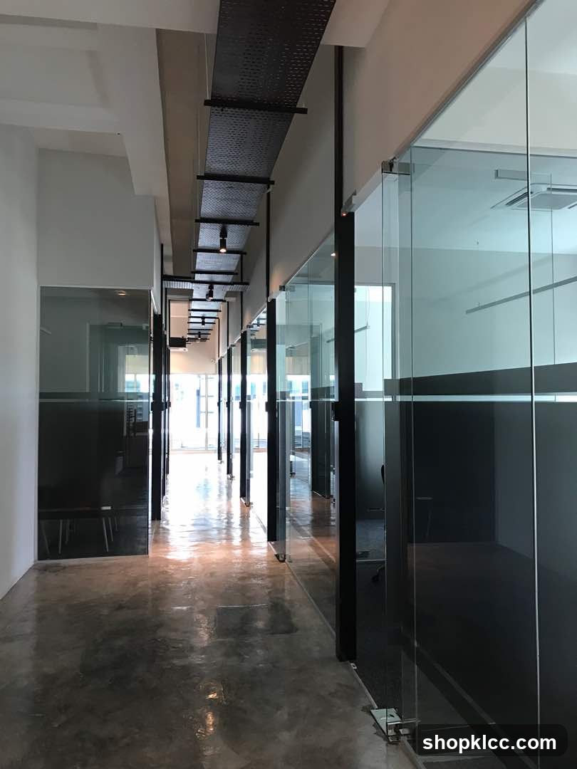 Modern Office Corridor with Glass Partitions