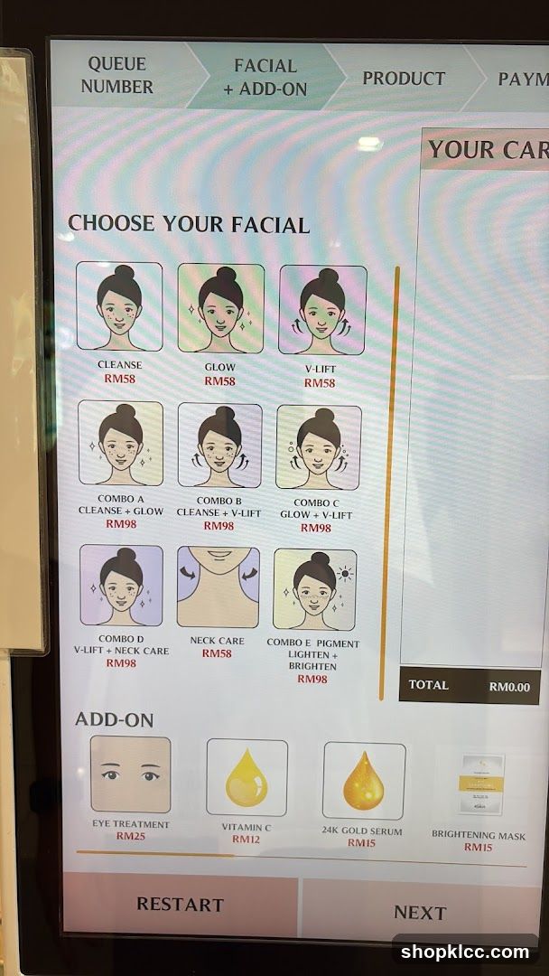 Facial Service Menu Kiosk