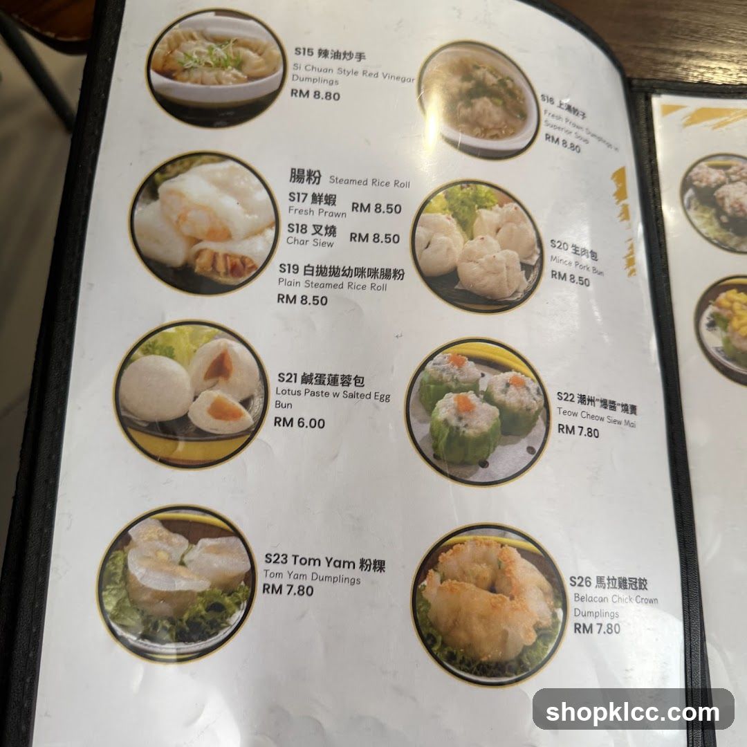 Dumpling and Rice Roll Menu