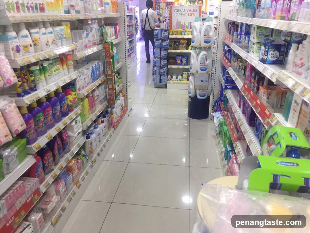 Aisle of cleaning and personal care products