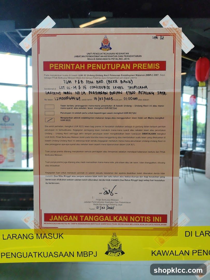 Notice on Shop Front