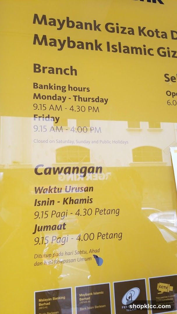 Maybank Branch Hours Sign