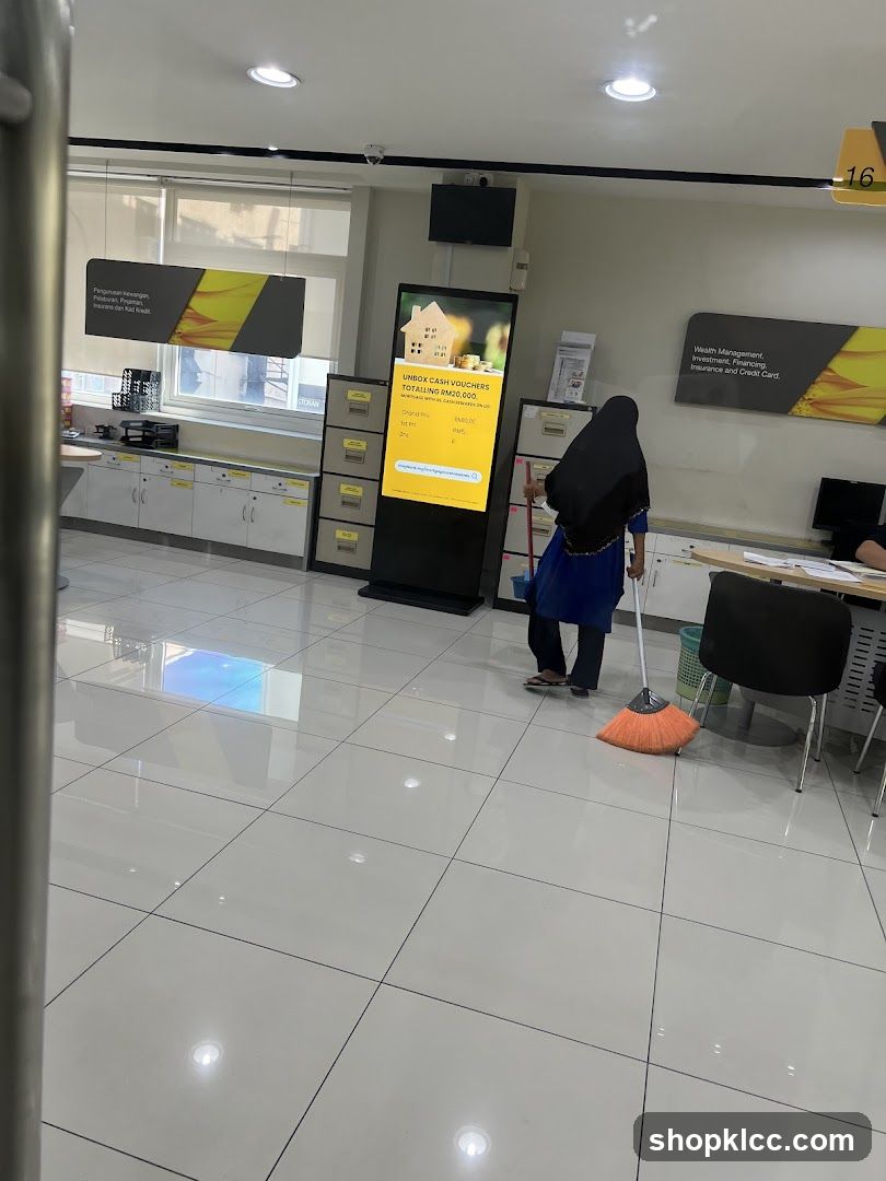 Bank Interior Cleaning Scene
