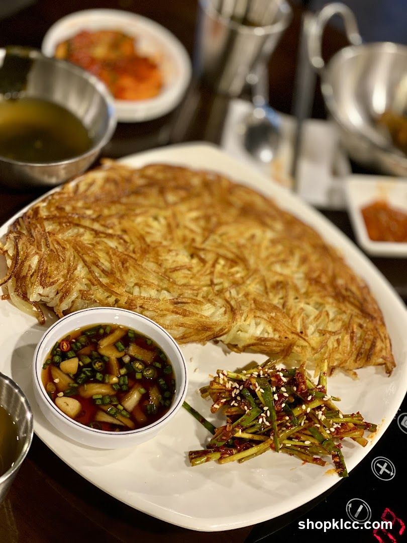 Korean Fried Potato Pancake with Side Dishes