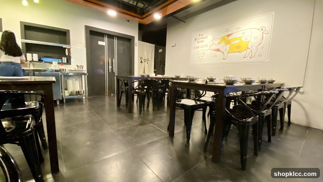 Restaurant Interior with Pork Cut Chart