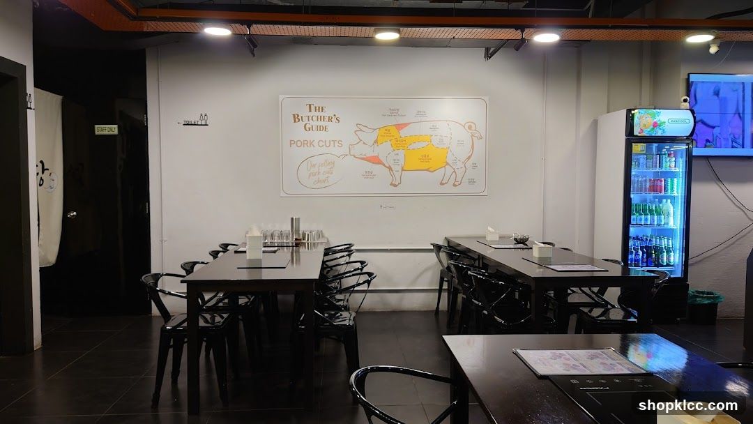 Restaurant Interior with Pork Cut Chart