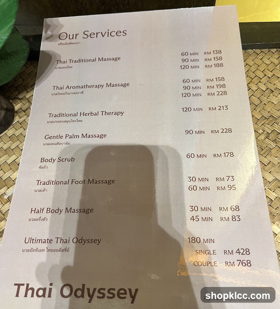 Thai Odyssey Menu