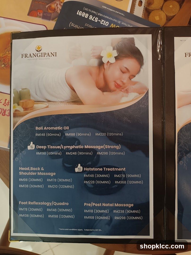Frangipani Holistic Wellness Menu