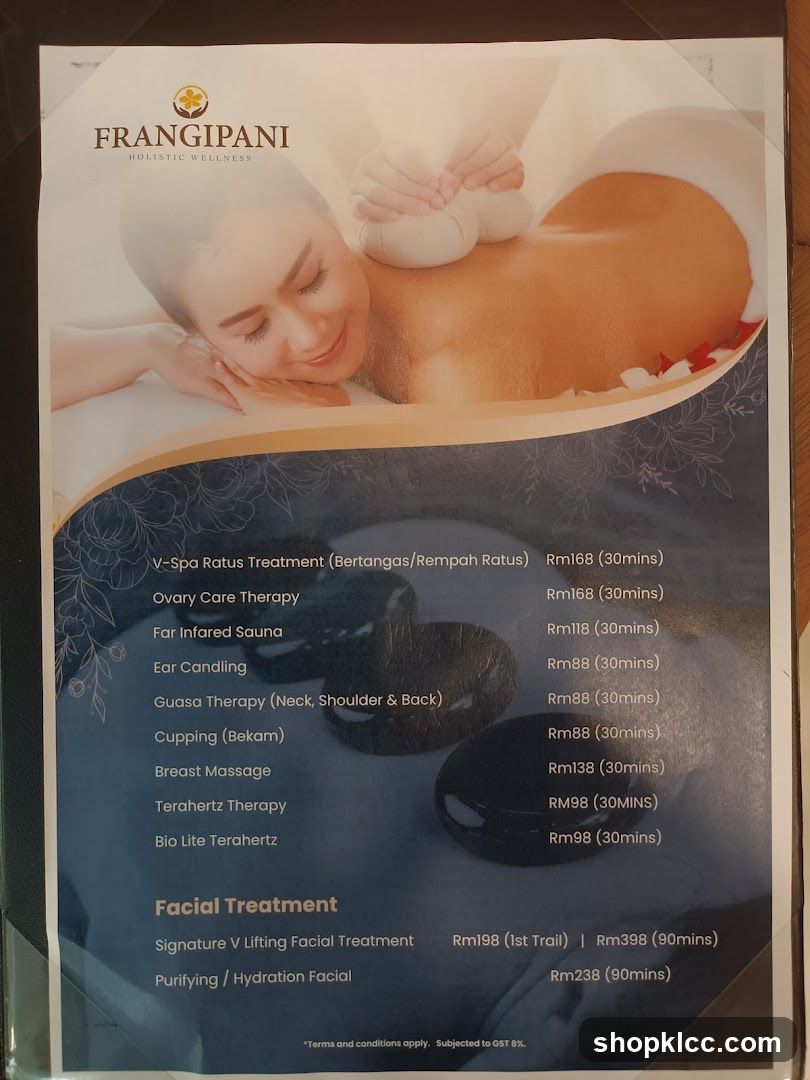 Frangipani Holistic Wellness Menu