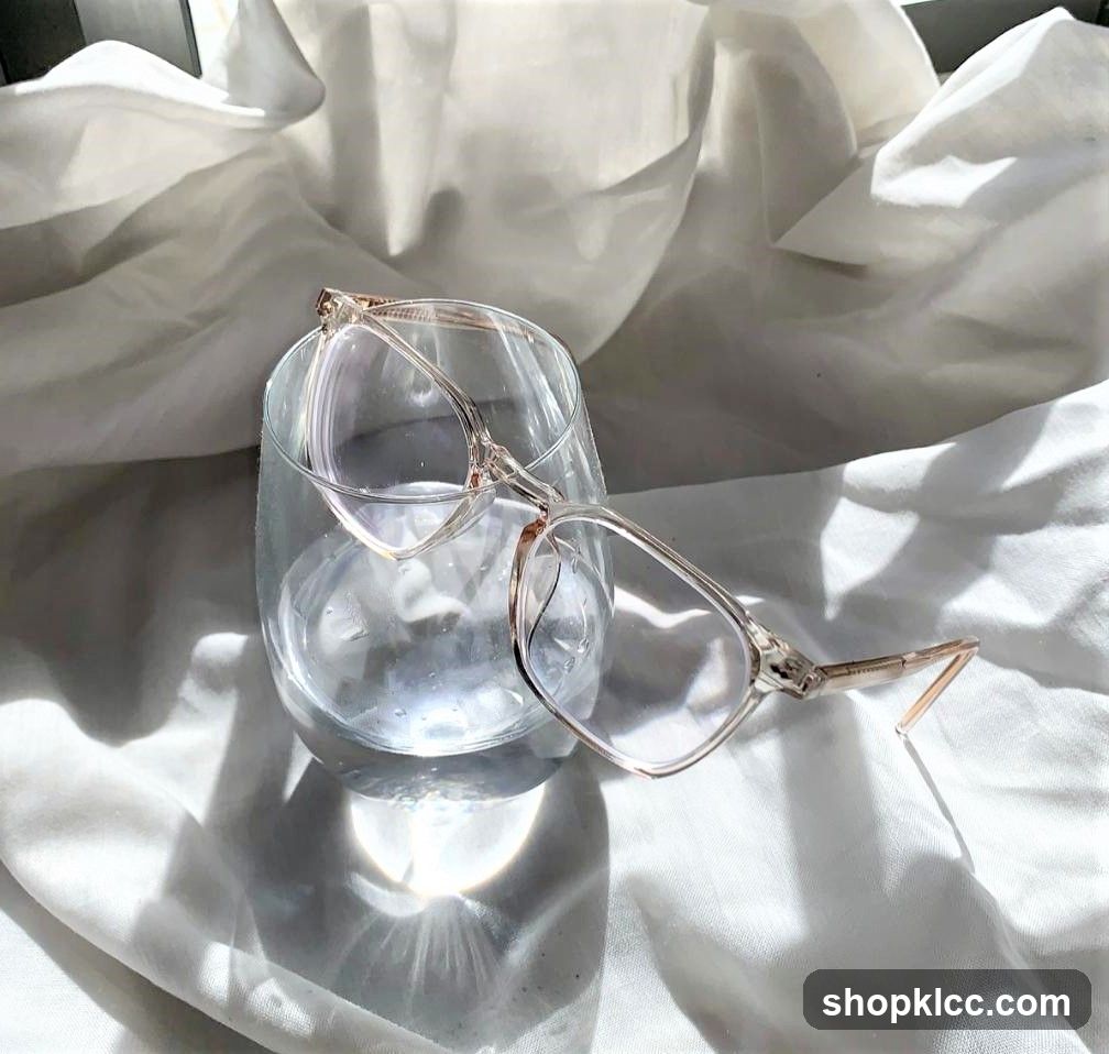 Glasses in Glass with White Fabric Background