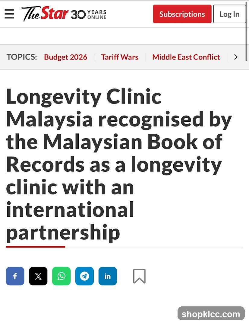 Longevity Clinic Malaysia recognised by the Malaysian Book of Records as a longevity clinic with an international partnership
