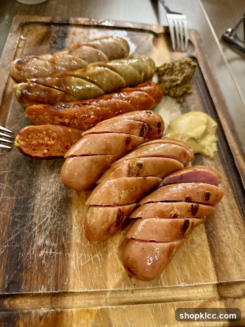 Grilled Sausages on Wooden Board