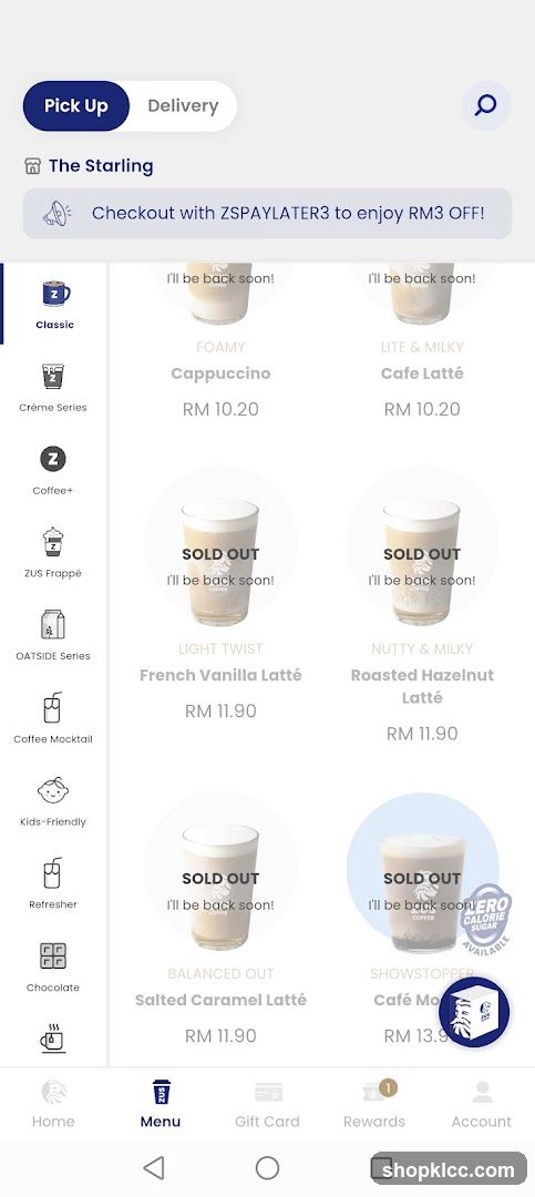 The Starling Menu