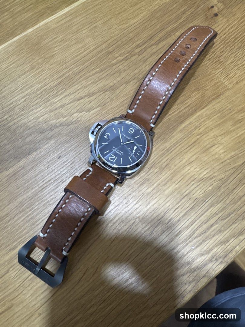 Panerai Luminor watch on brown leather strap