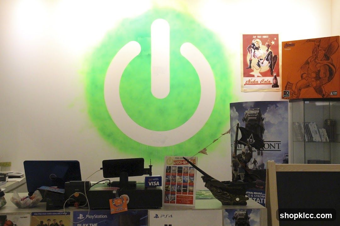 Power Button Wall Art and Merchandise Display
