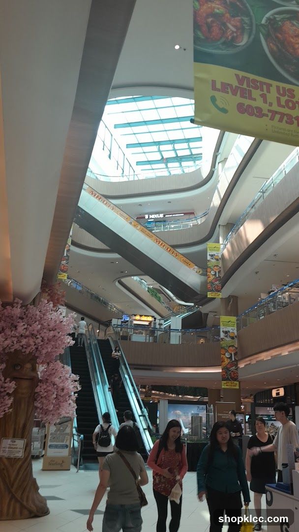 Mall Interior with Escalators and Banners