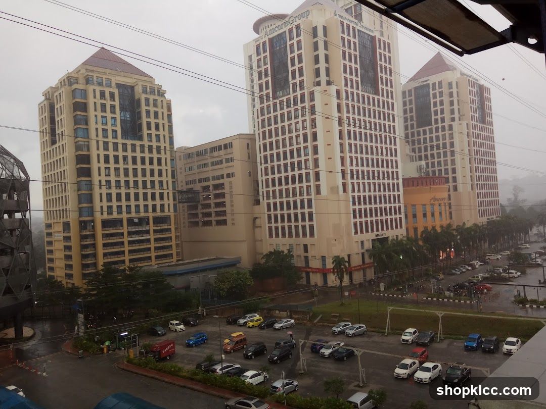 Cityscape with Tall Buildings and Parking Lot