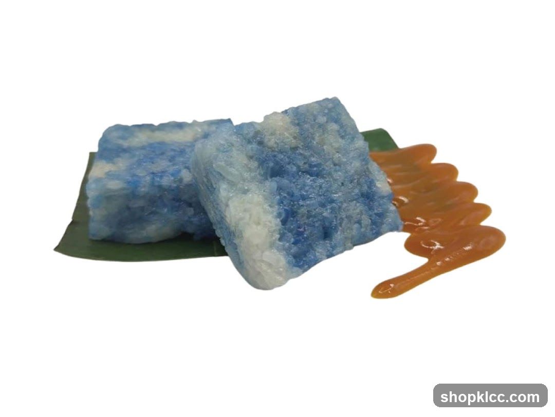 Blue and White Sticky Rice Cakes with Sauce