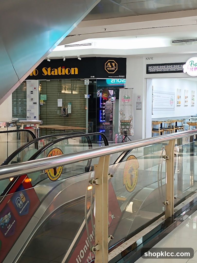 Mall Interior with Escalators and Shops