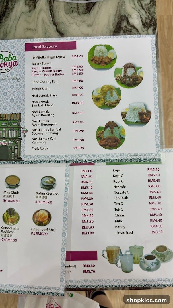 Baba Nonya House Menu