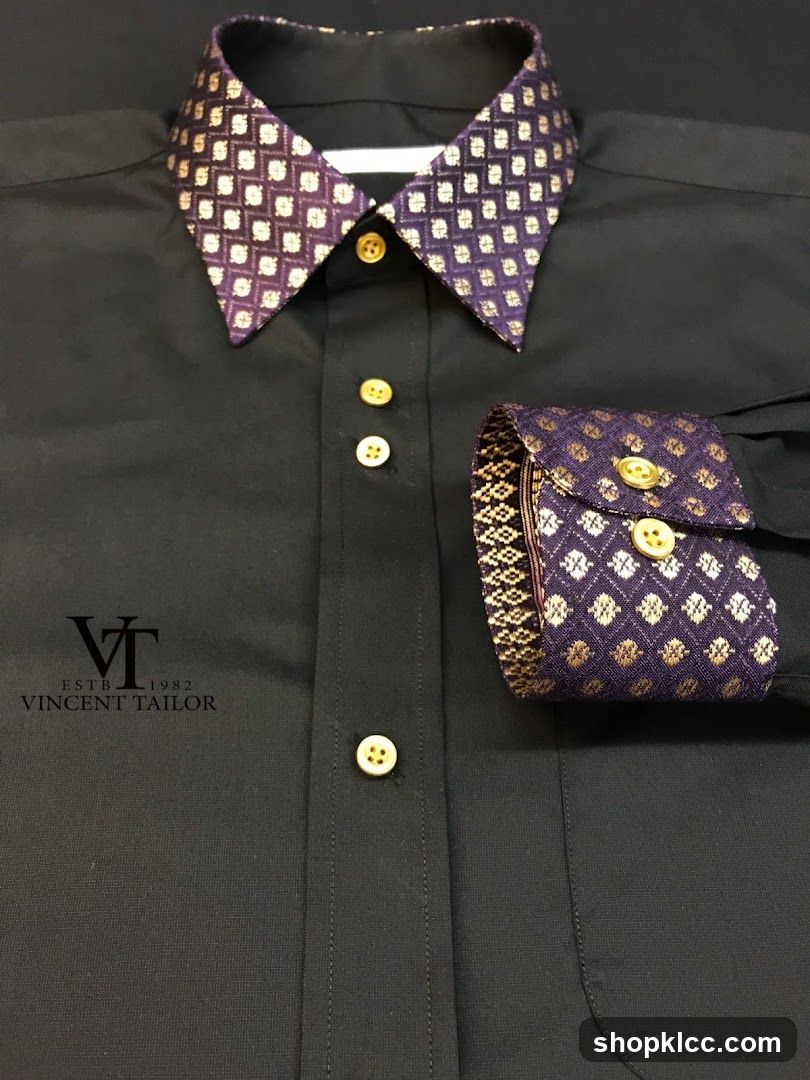 Black Dress Shirt with Decorative Collar and Cuffs