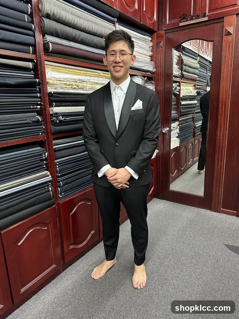 Man in Tuxedo in Fabric Store
