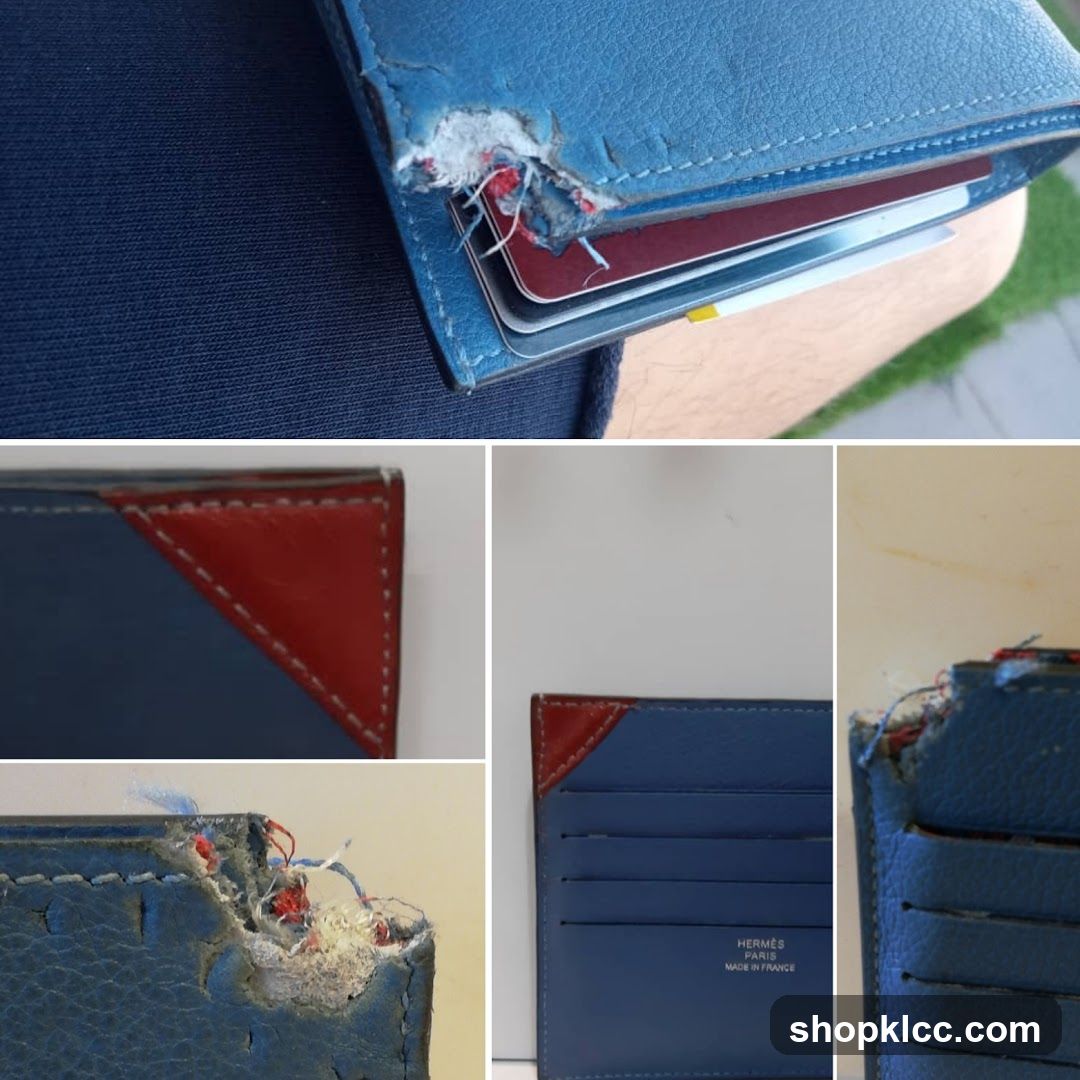 Damaged Blue Leather Wallet