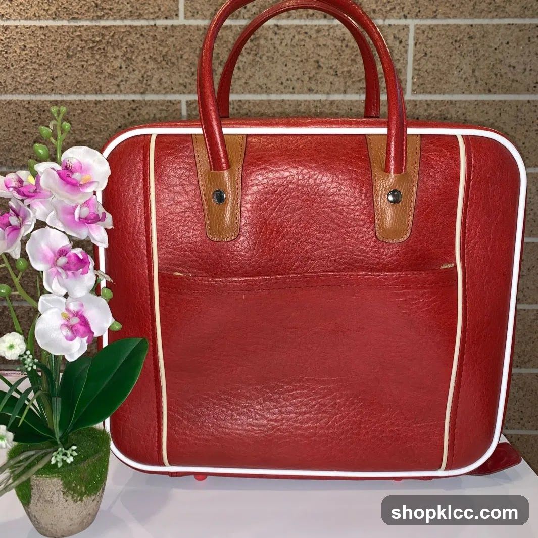 Red Handbag with White and Brown Accents