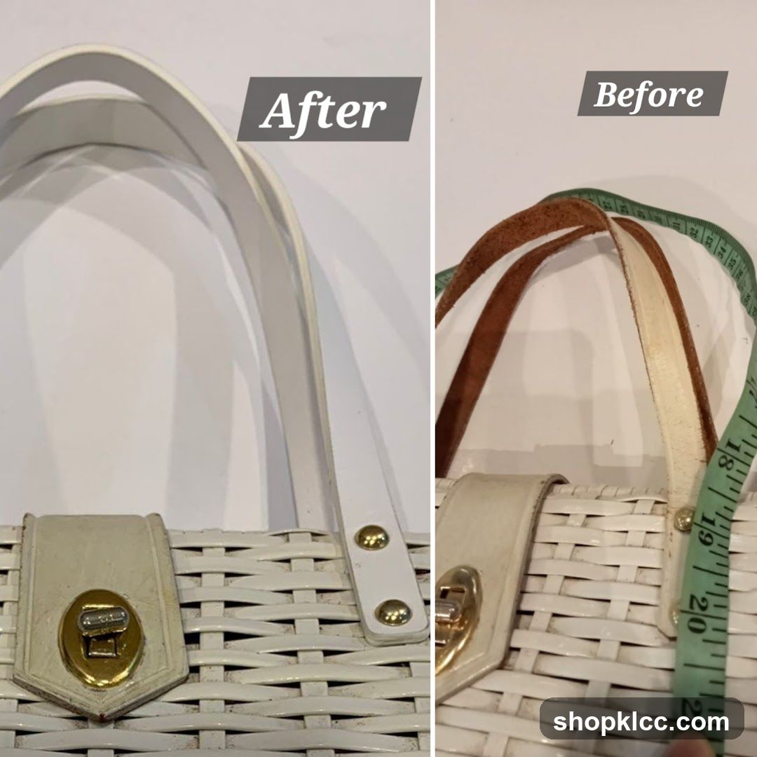 Before and After Comparison of a Wicker Bag Handle
