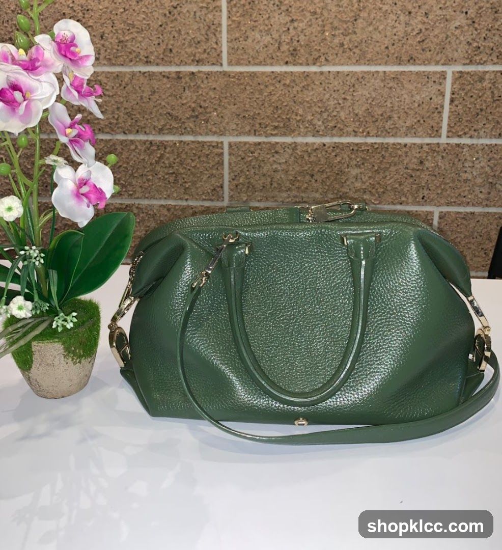 Green Leather Handbag with Floral Arrangement