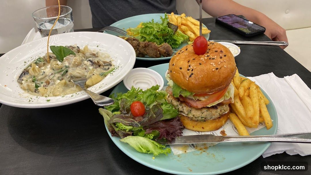 Burger and Pasta Meal