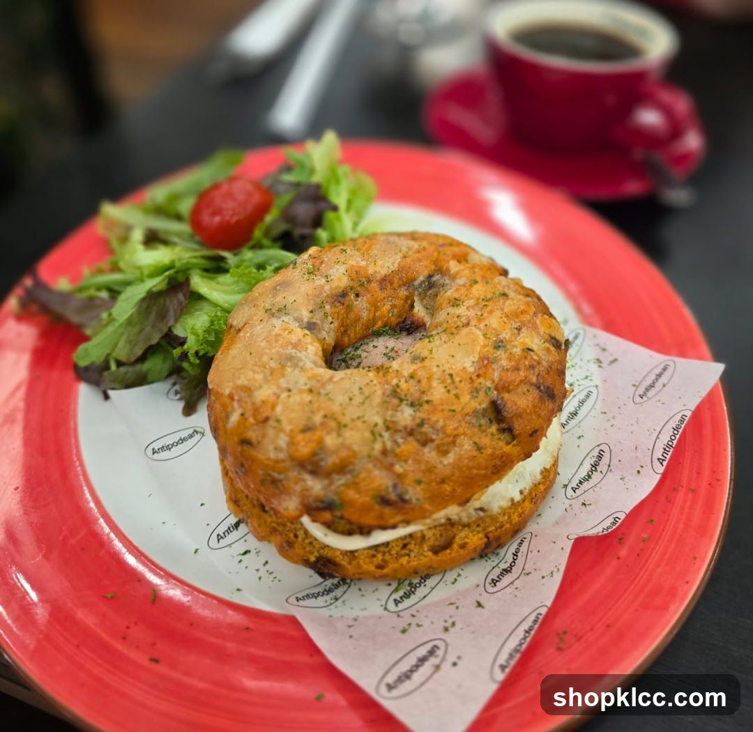 Bagel Sandwich with Salad and Coffee