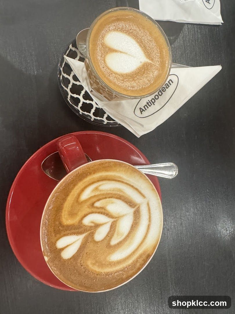 Two coffees with latte art