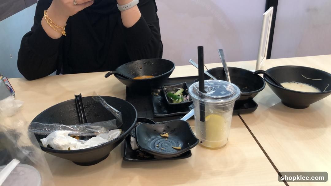 Table with unfinished meals