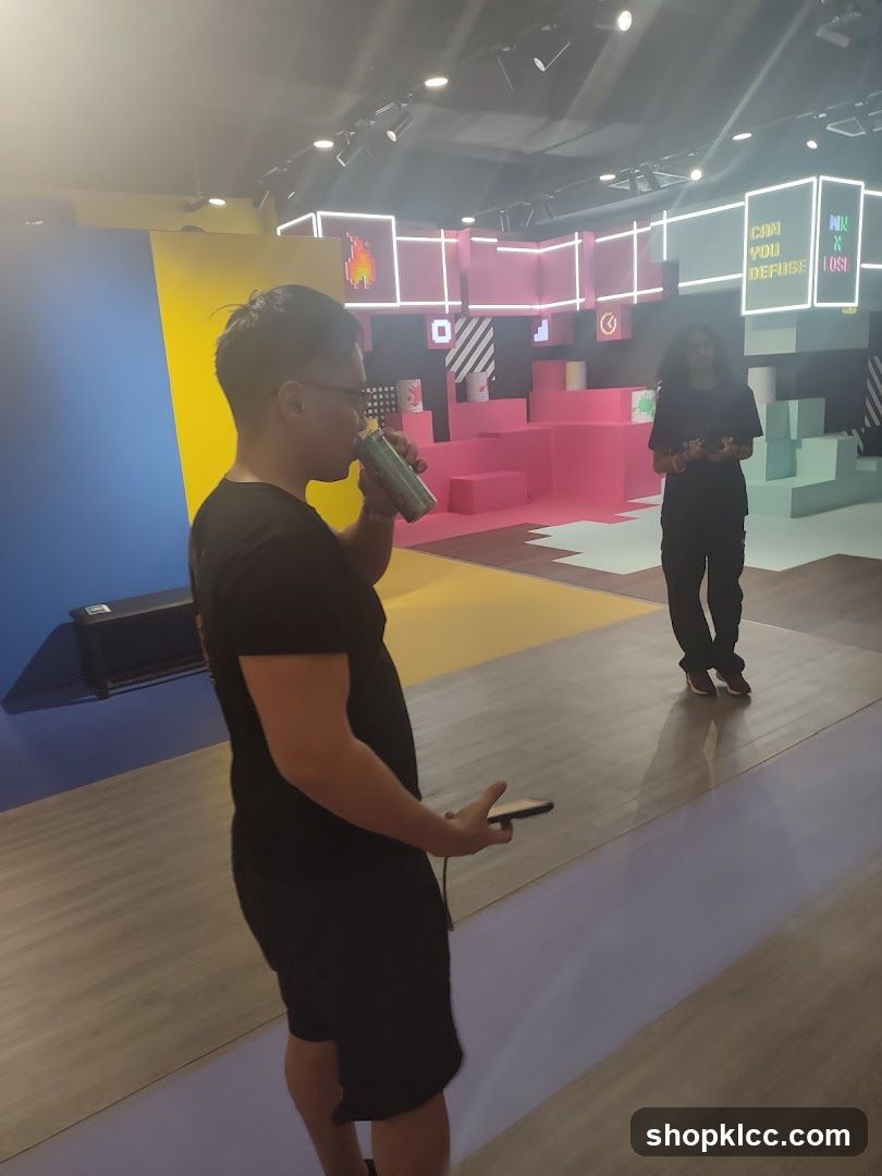 People in a colorful, modern space