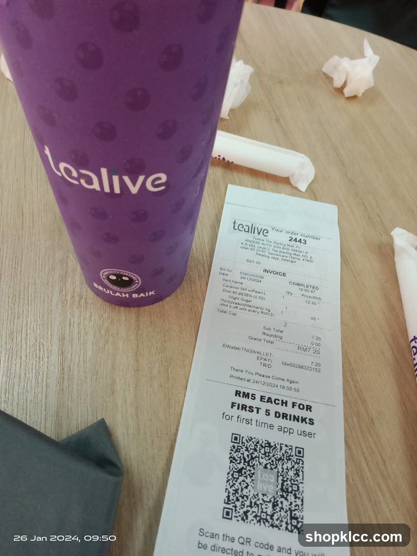 Tealive Receipt and Cup