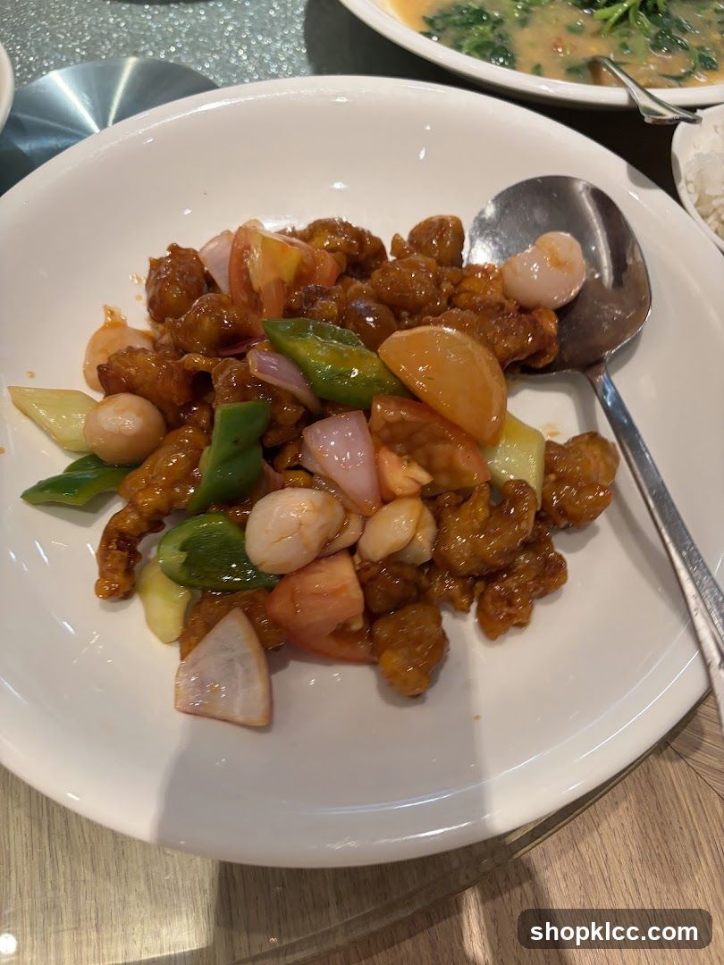 Crispy Chicken with Peaches and Shrimp