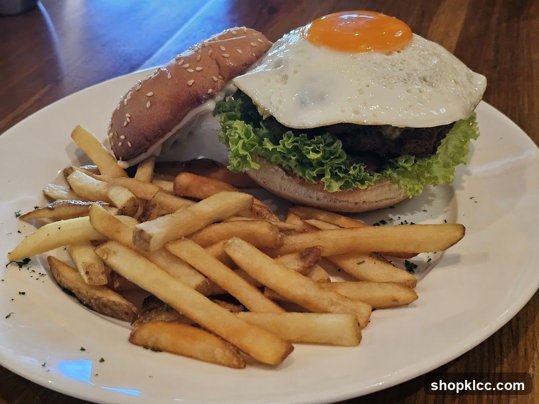 Burger with Fried Egg and Fries