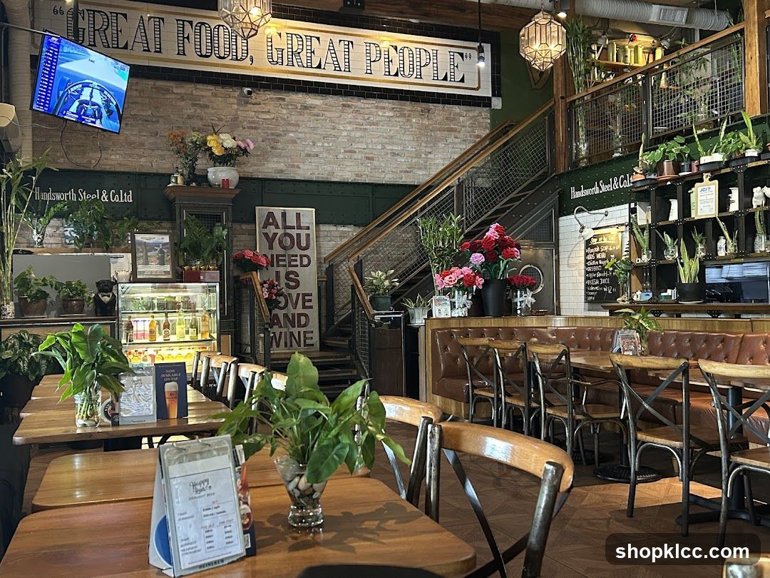 Interior of a cozy café with rustic decor