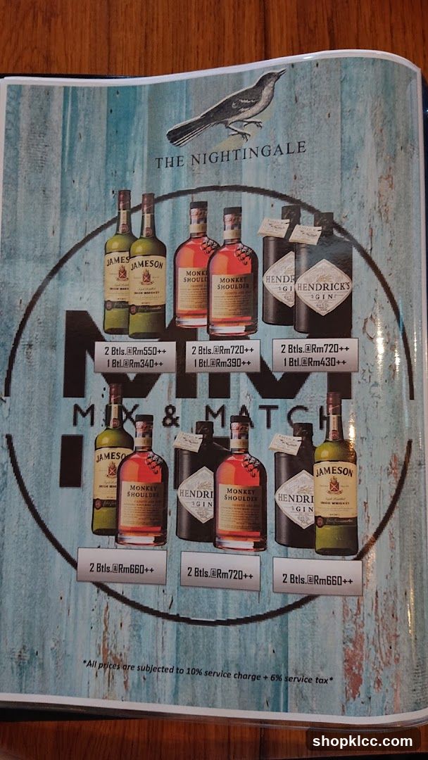 The Nightingale Bar Menu Page