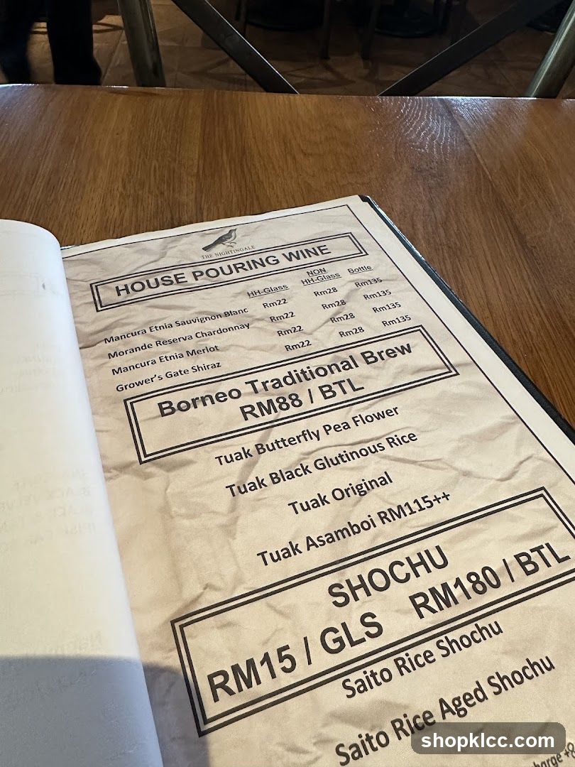 House Pouring Wine Menu
